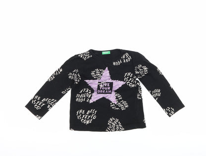 United Colors of Benetton Girls Black   Basic T-Shirt Size 2 Years  - graphic