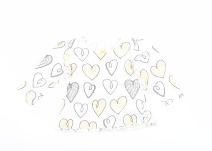 George Girls White   Basic T-Shirt Size 9-12 Months  - Love heart print