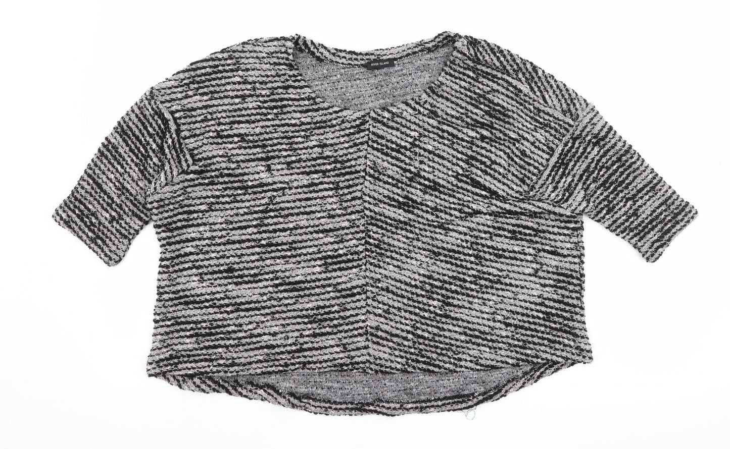 Womens UK Size 10 River Island Black Cropped T-Shirt