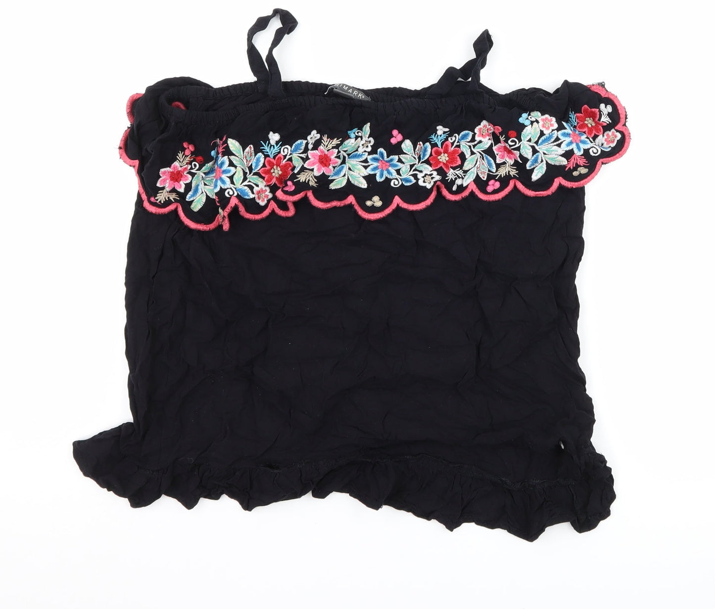 Primark Girls Black Floral  Basic T-Shirt Size 13-14 Years