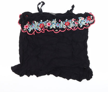 Primark Girls Black Floral  Basic T-Shirt Size 13-14 Years