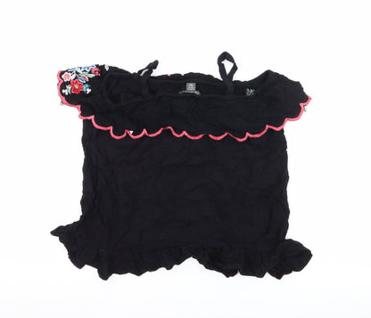 Primark Girls Black Floral  Basic T-Shirt Size 13-14 Years