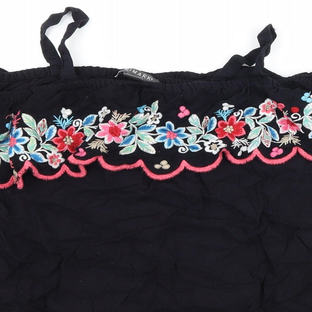 Primark Girls Black Floral  Basic T-Shirt Size 13-14 Years