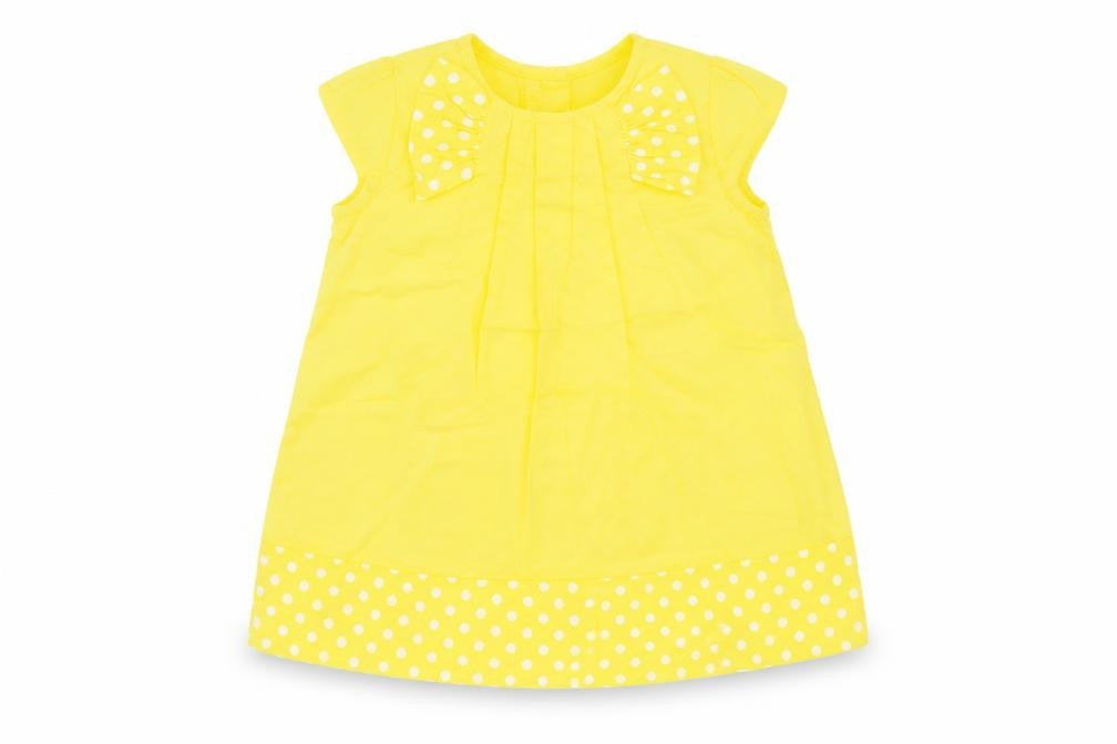Front view of Next girls’ yellow polka dot a-line, size 3-6, months