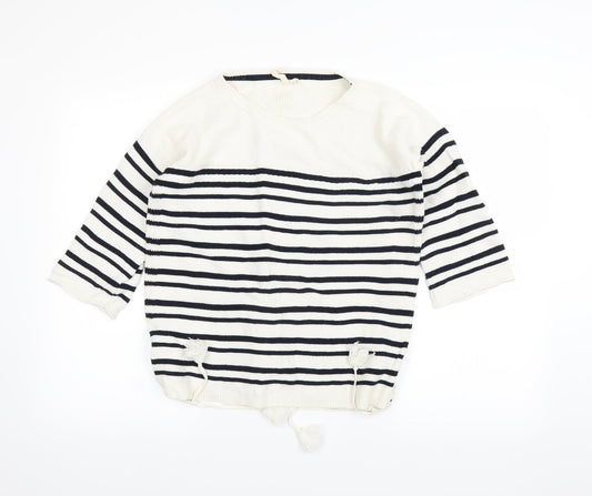 Preworn Womens White Striped  Pullover Jumper Size 10