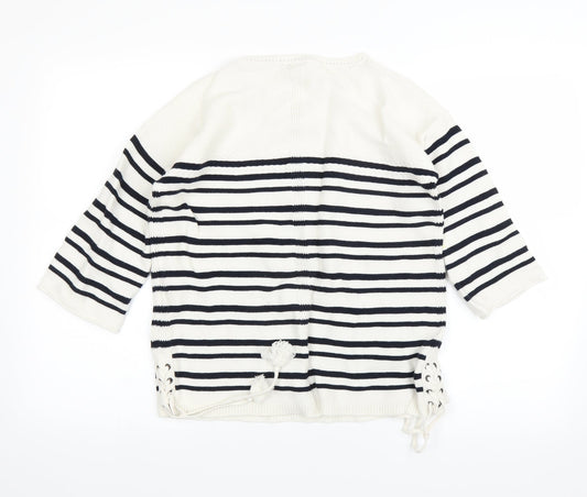 Preworn Womens White Striped  Pullover Jumper Size 10