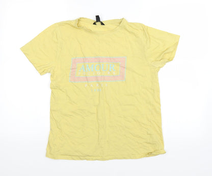 Womens UK Size 14 New Look Yellow Basic T-Shirt