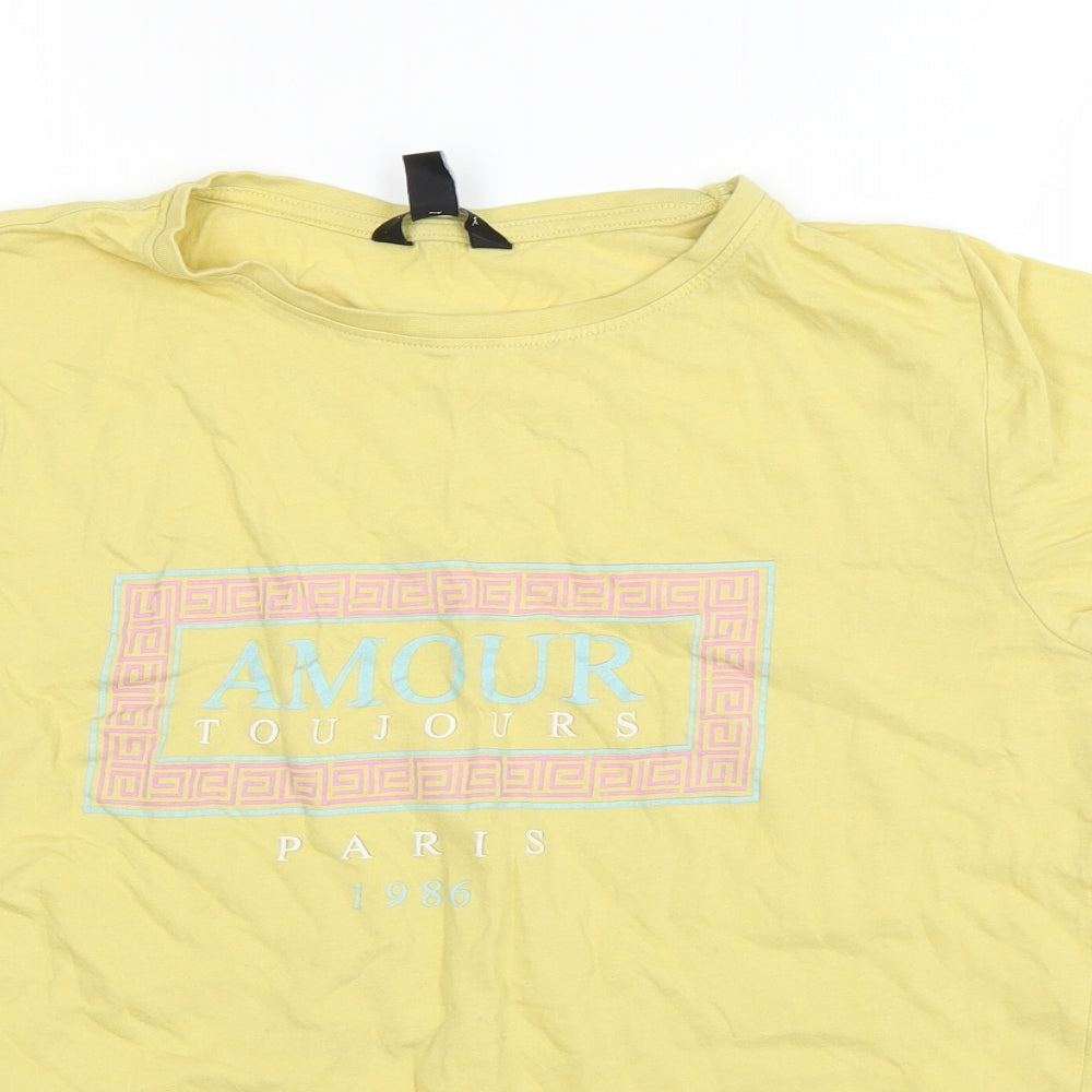 Womens UK Size 14 New Look Yellow Basic T-Shirt