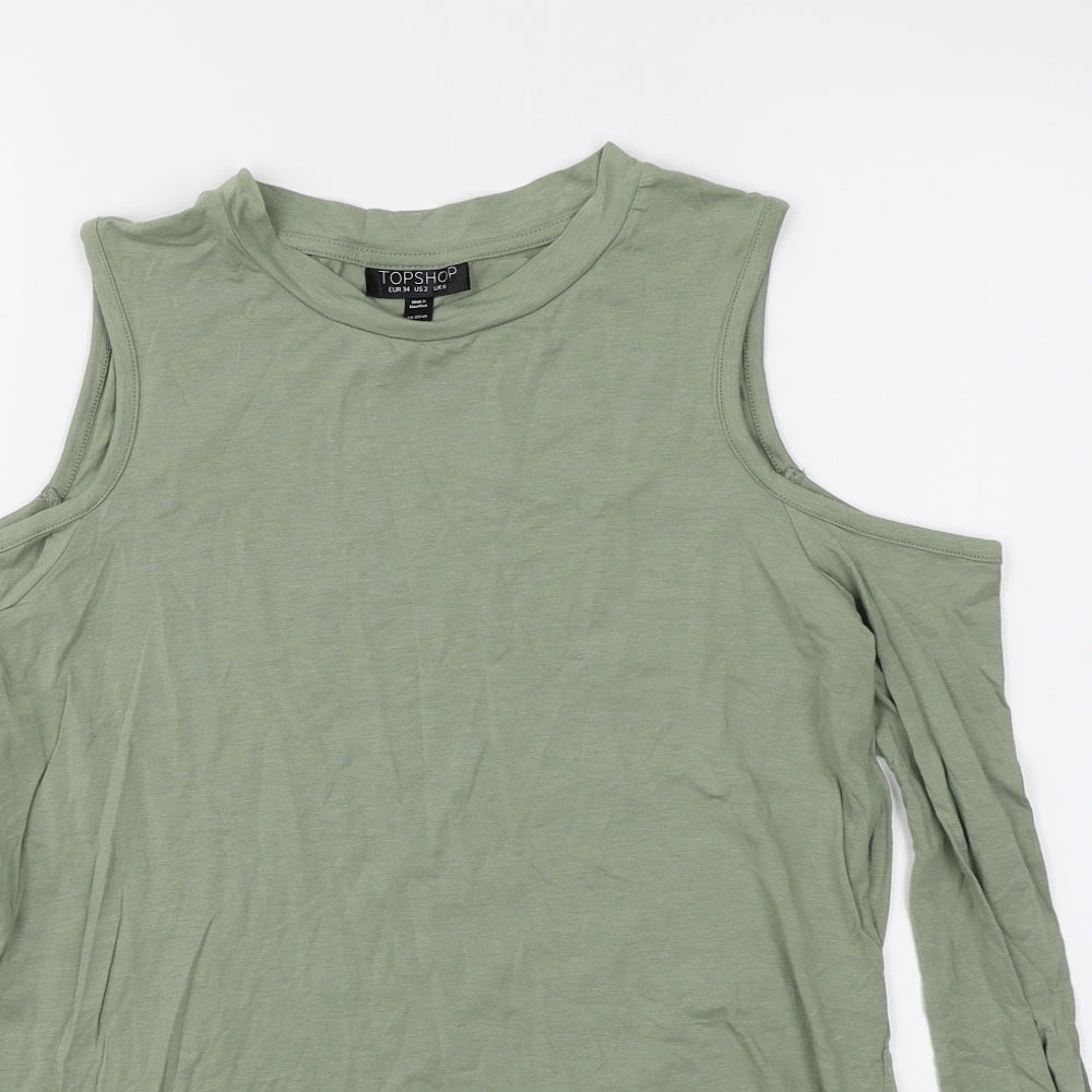 Womens UK Size 6 Topshop Green Basic T-Shirt