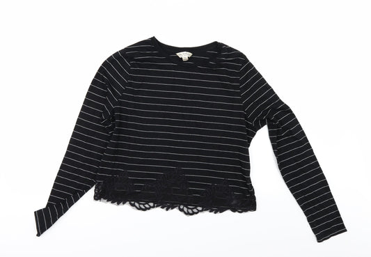 Miss Selfridge Womens Black Striped  Basic T-Shirt Size 14