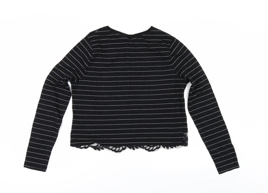 Miss Selfridge Womens Black Striped  Basic T-Shirt Size 14