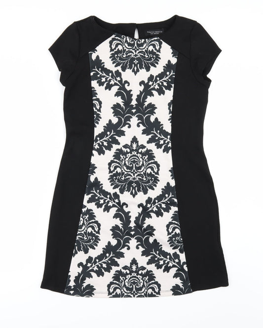 Dorothy Perkins Womens Black Geometric  A-Line  Size 10