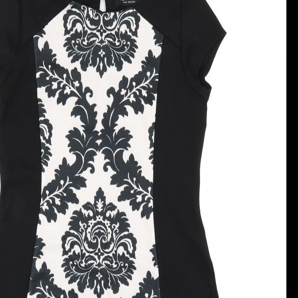 Dorothy Perkins Womens Black Geometric  A-Line  Size 10