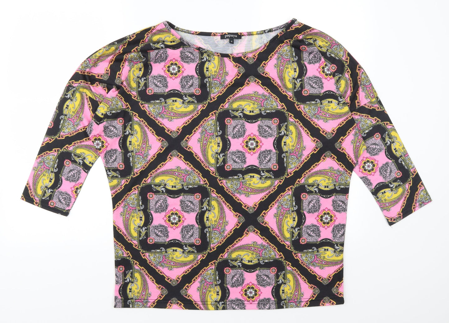 Womens UK Size 12 Papaya Pink Basic T-Shirt