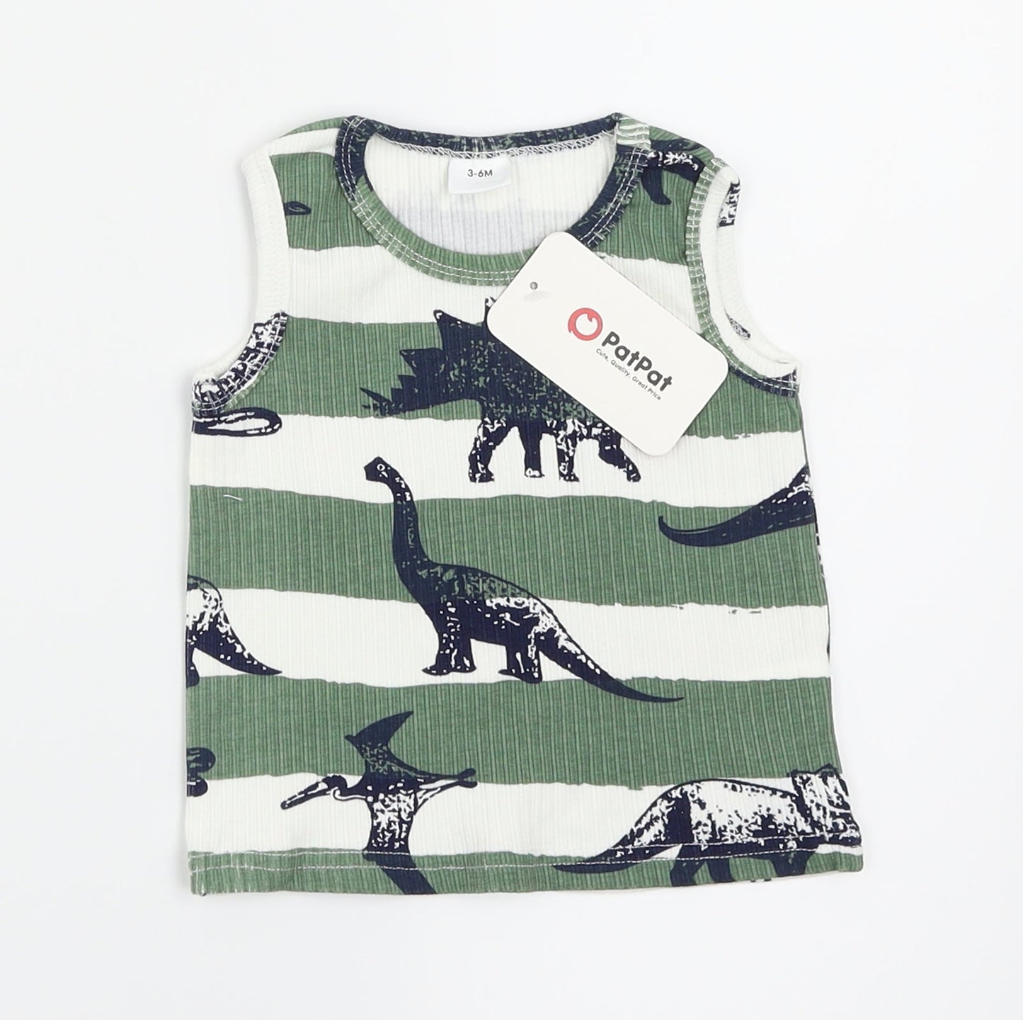 PatPat Boys Green Striped  Basic Tank Size 3-6 Months  - Dinosaur