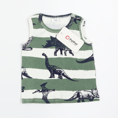 PatPat Boys Green Striped  Basic Tank Size 3-6 Months  - Dinosaur