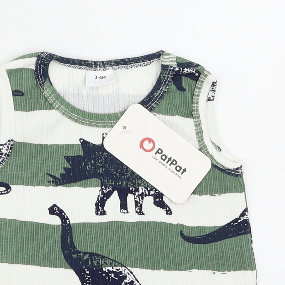 PatPat Boys Green Striped  Basic Tank Size 3-6 Months  - Dinosaur