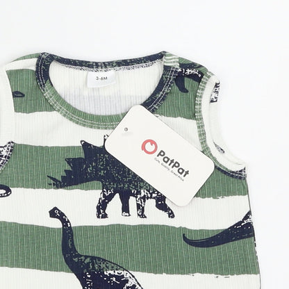 PatPat Boys Green Striped  Basic Tank Size 3-6 Months  - Dinosaur