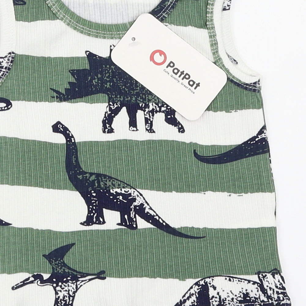 PatPat Boys Green Striped  Basic Tank Size 3-6 Months  - Dinosaur