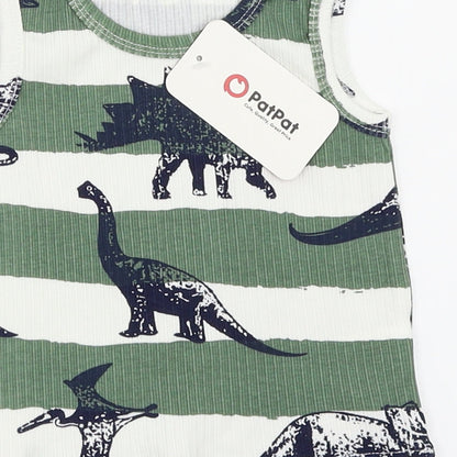 PatPat Boys Green Striped  Basic Tank Size 3-6 Months  - Dinosaur