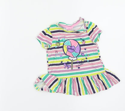 So Cute Girls Multicoloured Striped  Basic Dress Shirt Size 9-12 Months