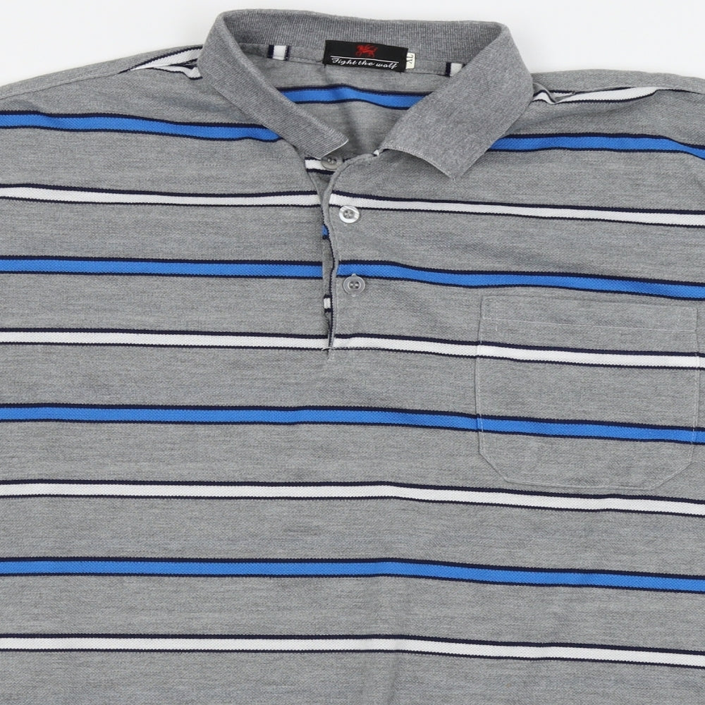 fight the wolf Mens Grey Striped   Polo Size XL
