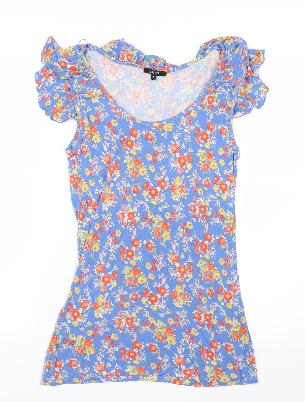 Womens UK Size 8 Papaya Blue Basic T-Shirt