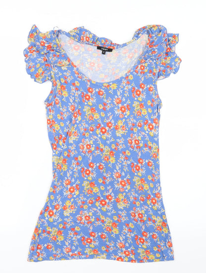 Womens UK Size 8 Papaya Blue Basic T-Shirt