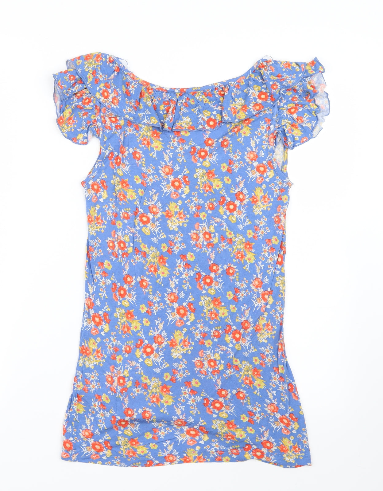 Womens UK Size 8 Papaya Blue Basic T-Shirt