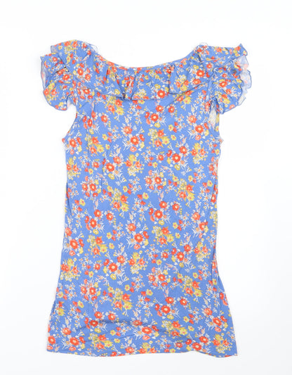 Womens UK Size 8 Papaya Blue Basic T-Shirt