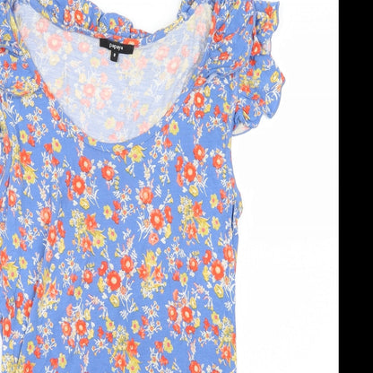 Womens UK Size 8 Papaya Blue Basic T-Shirt