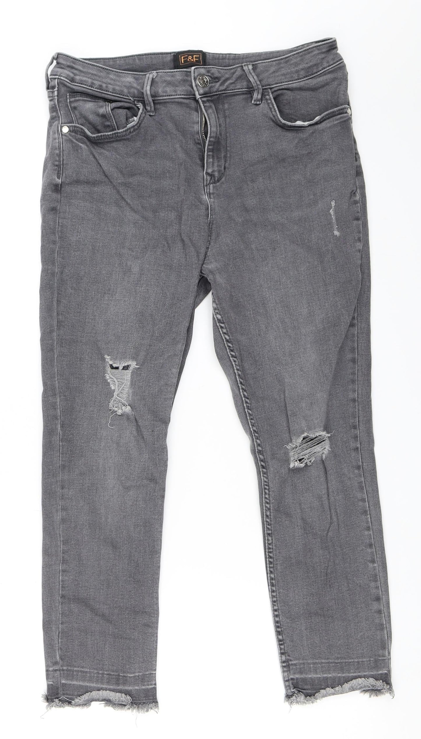 F&F Womens Grey  Denim Skinny Jeans Size 12 L22 in