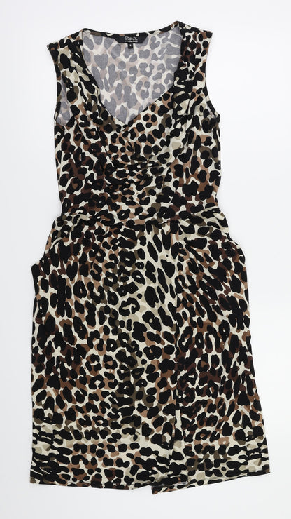 Debenhams Womens Black Animal Print  Fit & Flare  Size 8