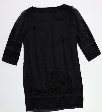 m&s Womens Black Floral  Fit & Flare  Size 8