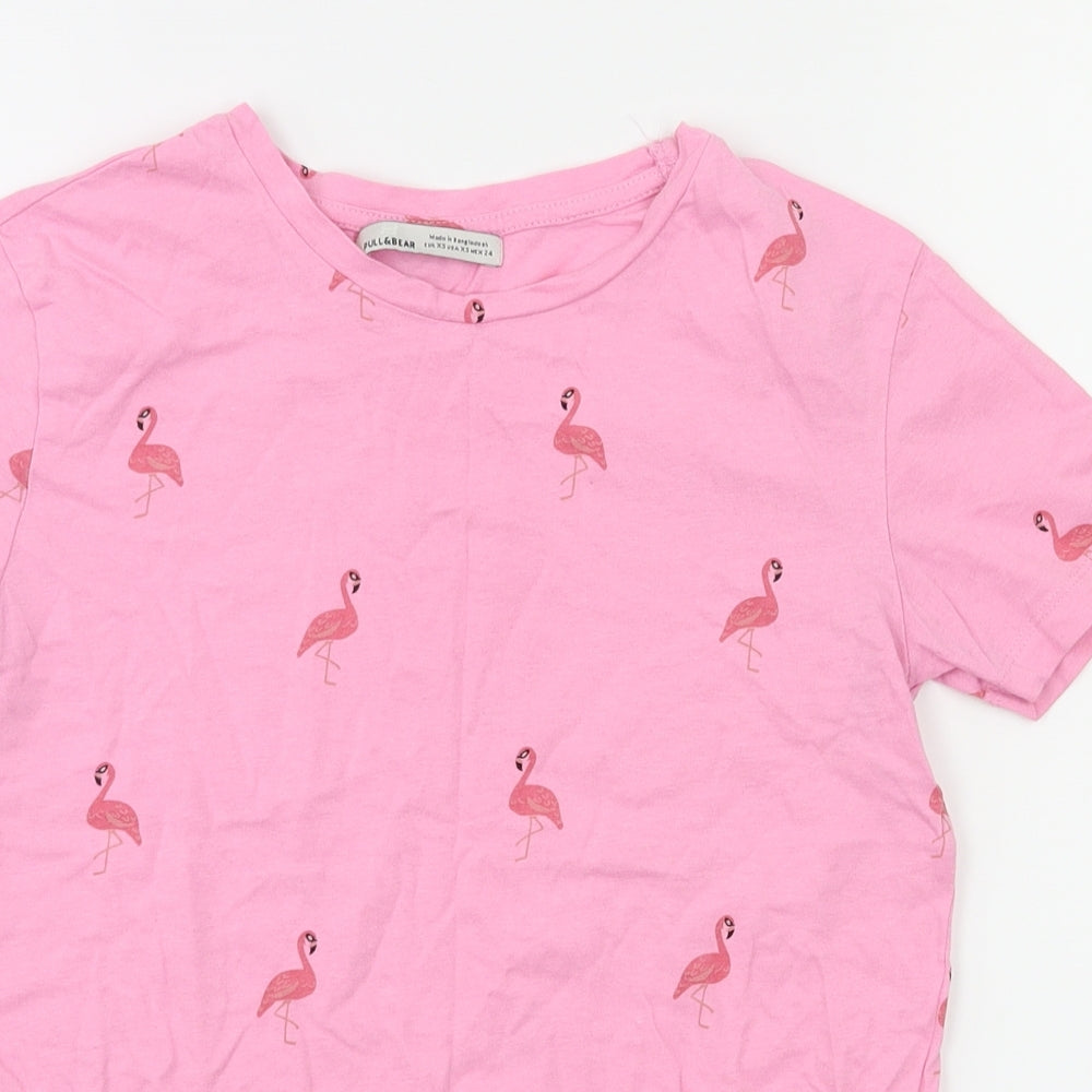 pull bear  Girls Pink Animal Print  Pullover T-Shirt Size XS