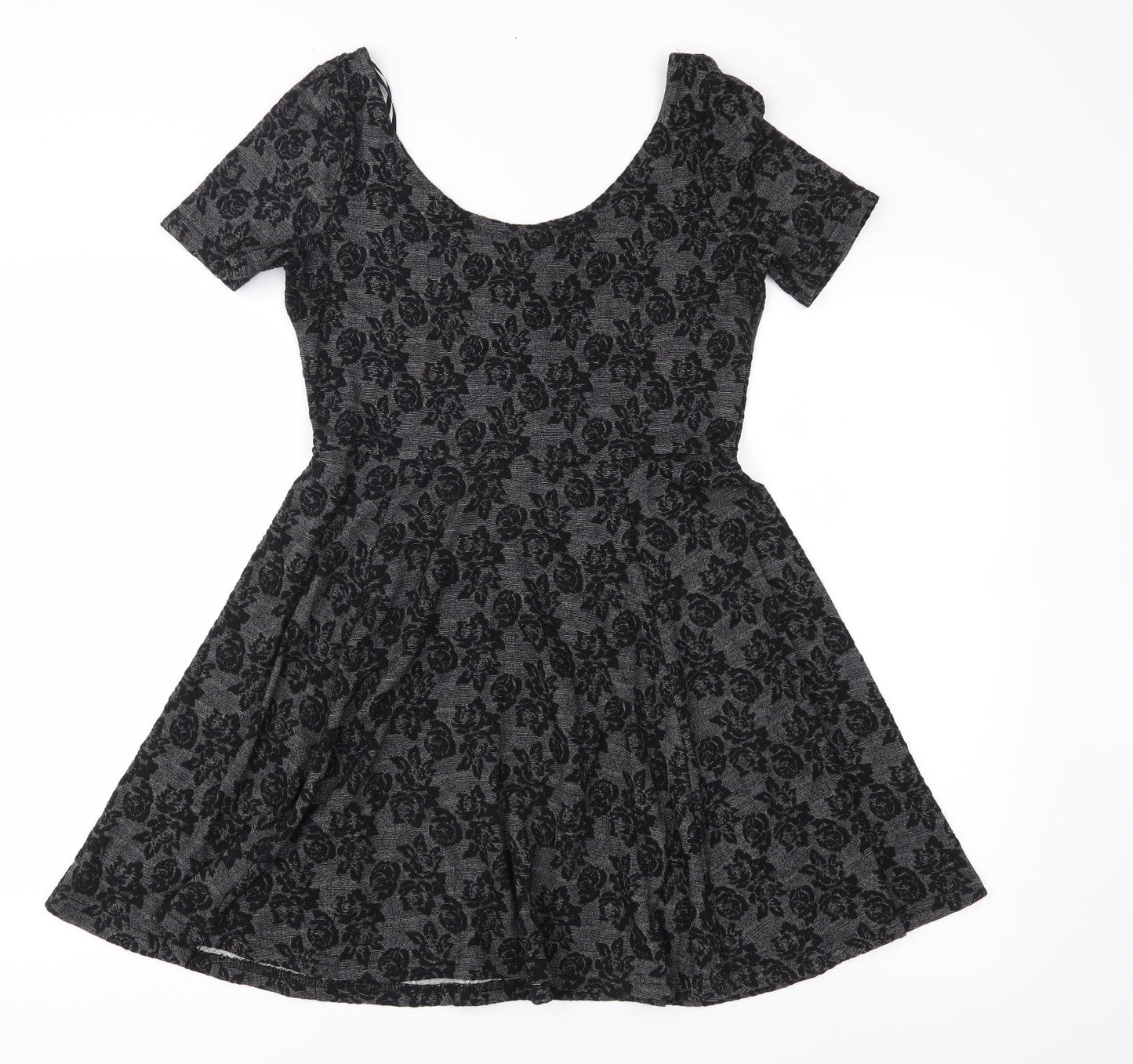 H&M Womens Grey Floral  Skater Dress  Size S