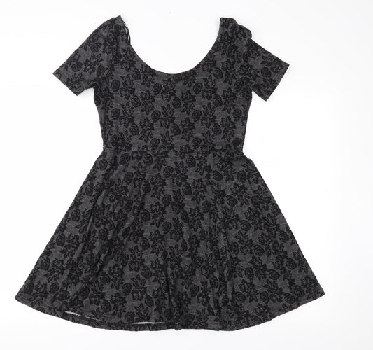 H&M Womens Grey Floral  Skater Dress  Size S