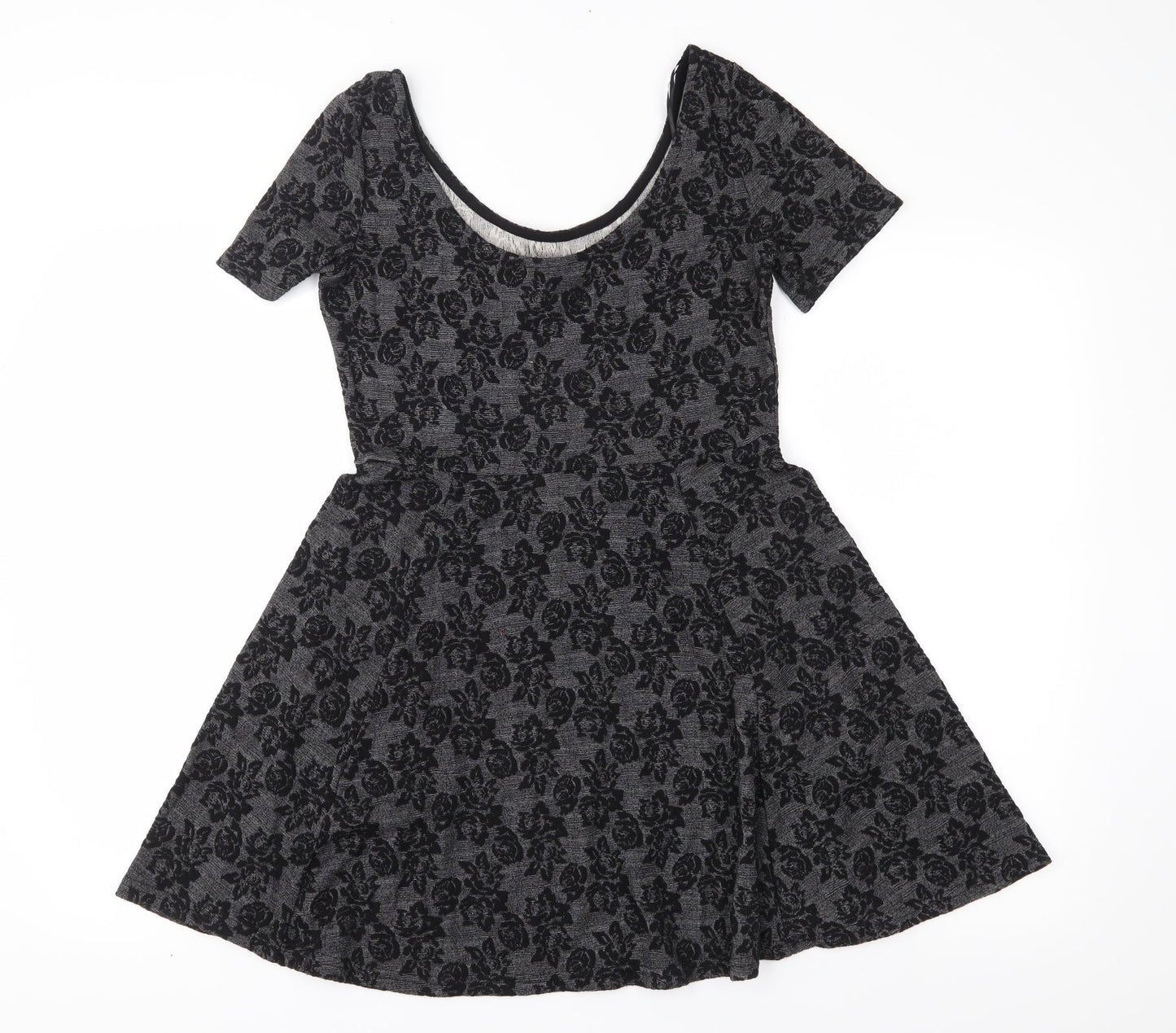 H&M Womens Grey Floral  Skater Dress  Size S