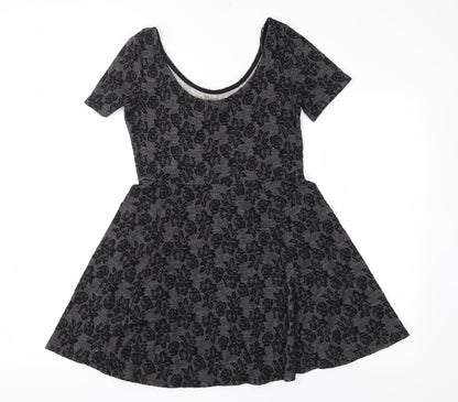 H&M Womens Grey Floral  Skater Dress  Size S
