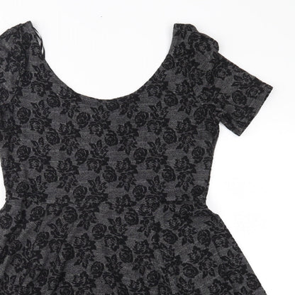 H&M Womens Grey Floral  Skater Dress  Size S