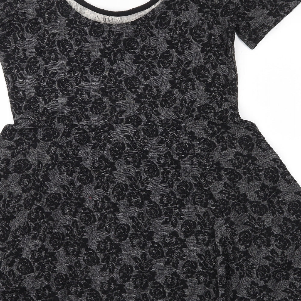 H&M Womens Grey Floral  Skater Dress  Size S