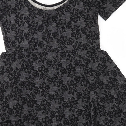 H&M Womens Grey Floral  Skater Dress  Size S
