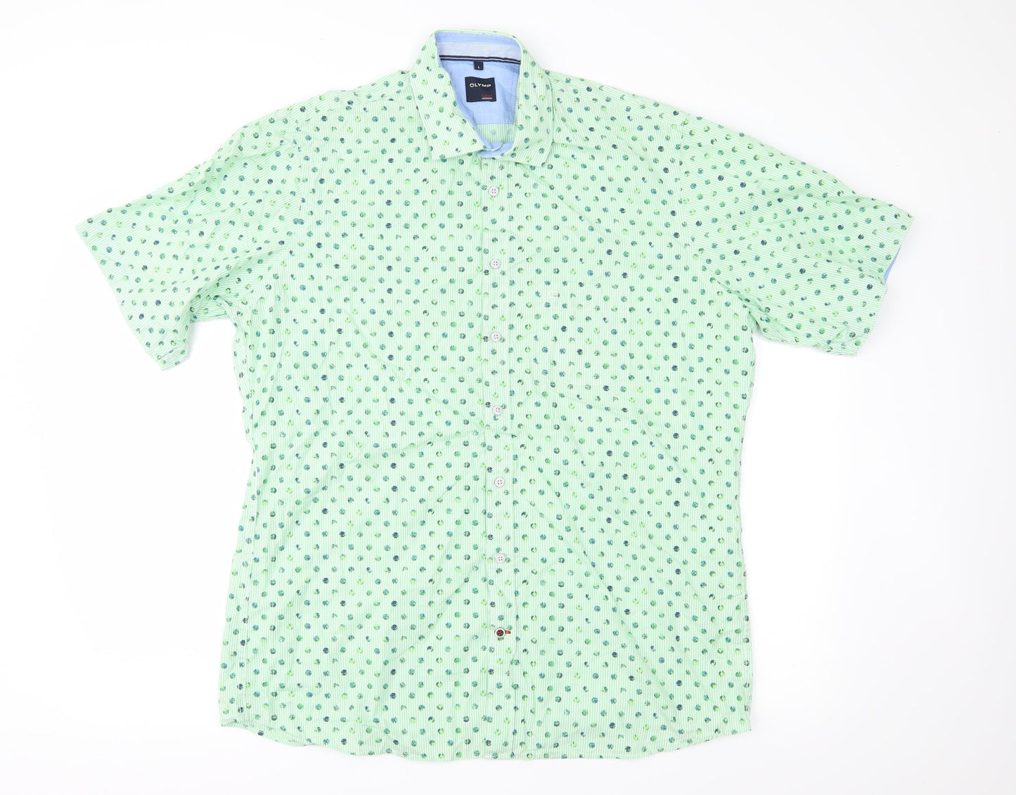 Mens UK Size L Olymp Green  Button-Up Short Sleeve Casual Shirt