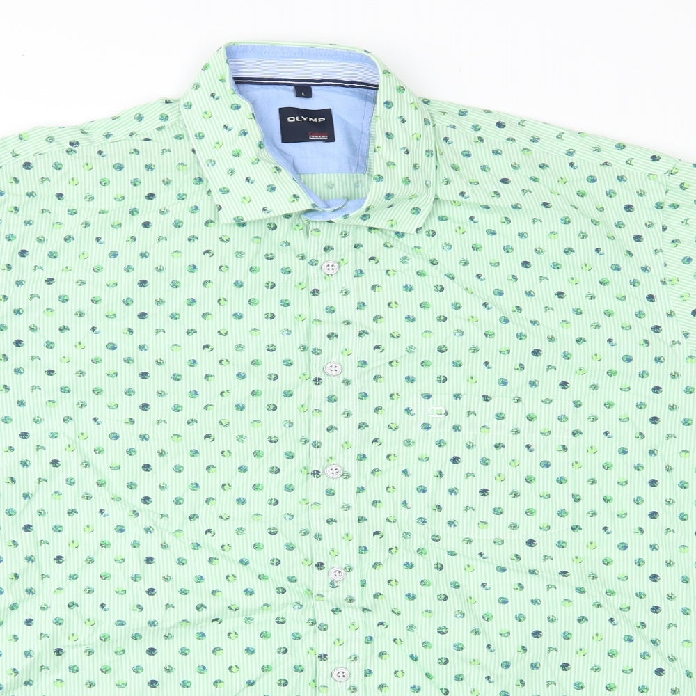 Mens UK Size L Olymp Green  Button-Up Short Sleeve Casual Shirt