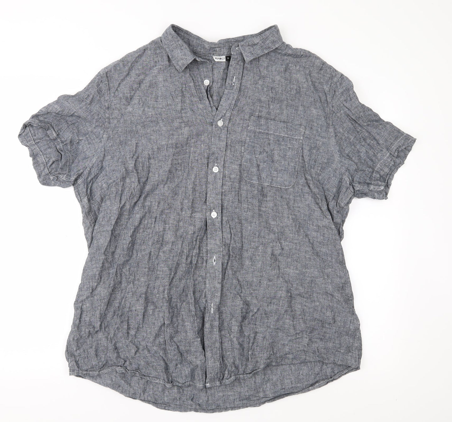 Mens UK Size XL Pep & Co Grey  Button-Up Short Sleeve Casual Shirt