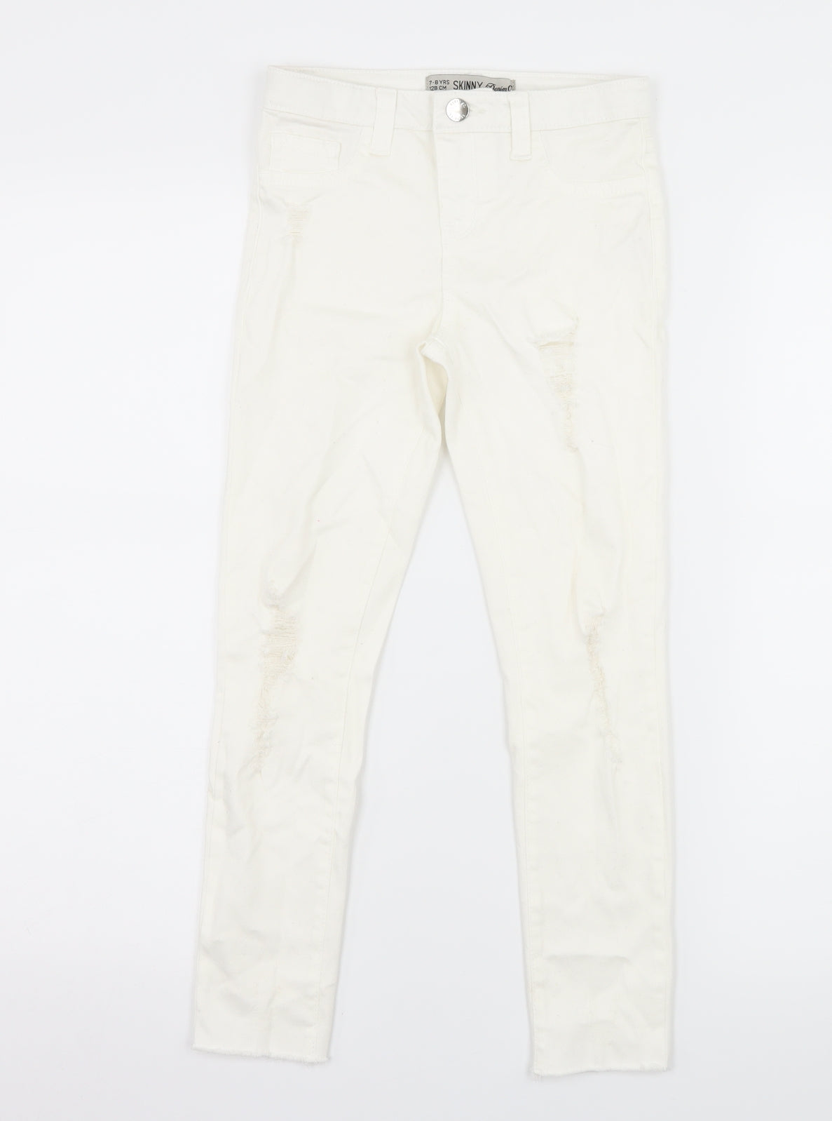 Denim & Co. Girls White  Denim Skinny Jeans Size 7-8 Years - Distressed