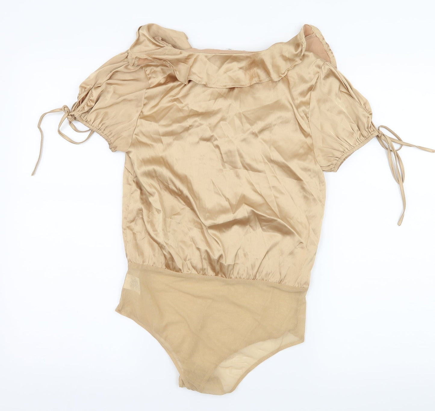 Wild Honey Womens Beige  Satin Bodysuit One-Piece Size M