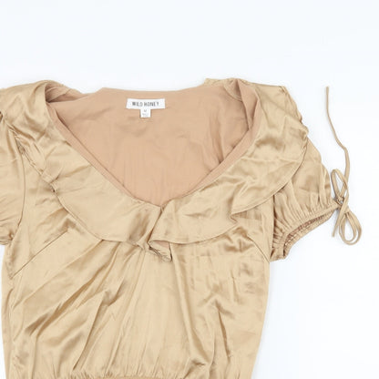 Wild Honey Womens Beige  Satin Bodysuit One-Piece Size M
