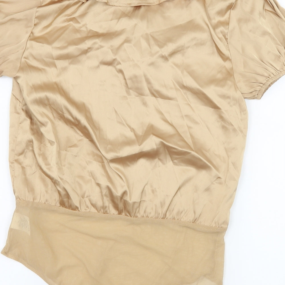 Wild Honey Womens Beige  Satin Bodysuit One-Piece Size M