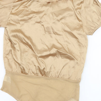 Wild Honey Womens Beige  Satin Bodysuit One-Piece Size M